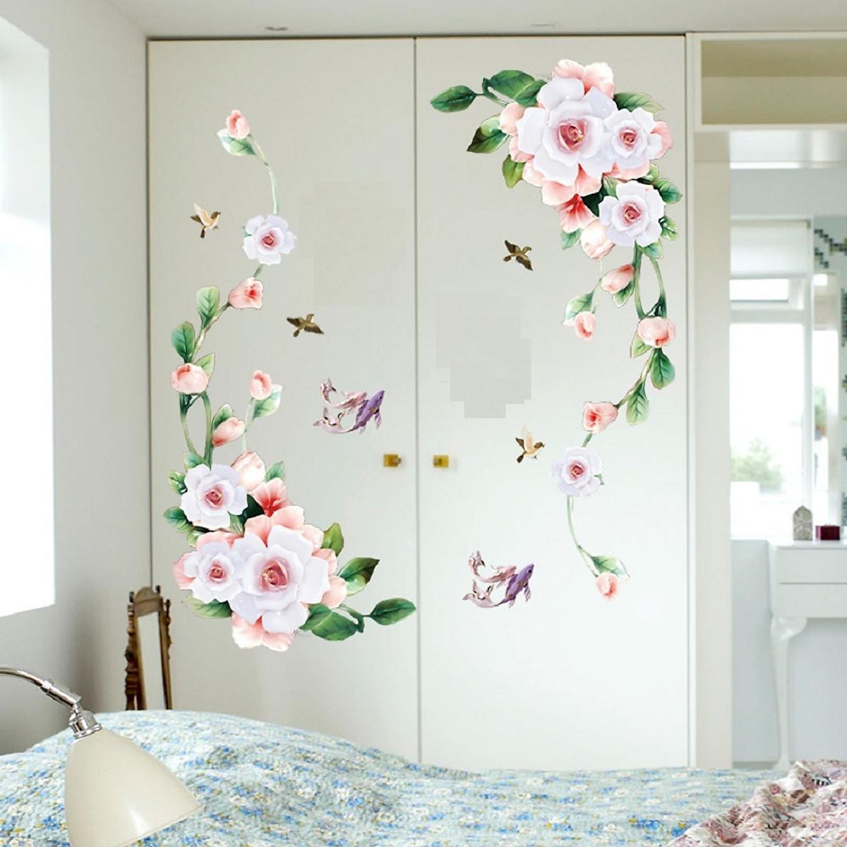 DECAL DÁN TƯỜNG ĐÔI HOA HỒNG TRẮNG CÁ CHÉP - HP857