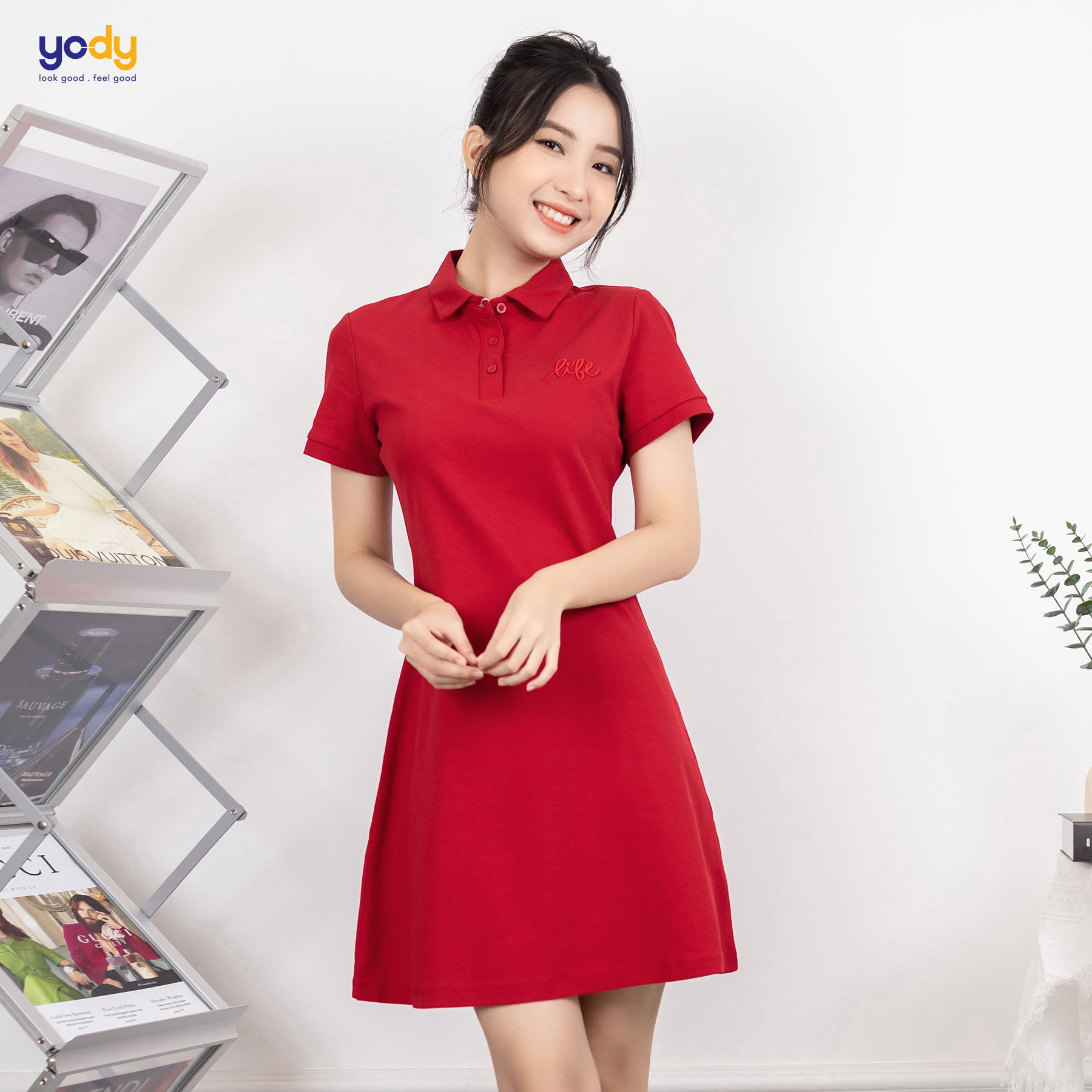 Váy thun polo nữ YODY cộc tay có cổ chất liệu cotton mềm mại thoải mái - VPN5004