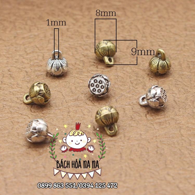 Chuông đồng hoa sen, làm vòng handmade, chuông đồng khắc hoa văn 9mm-handmadeshop