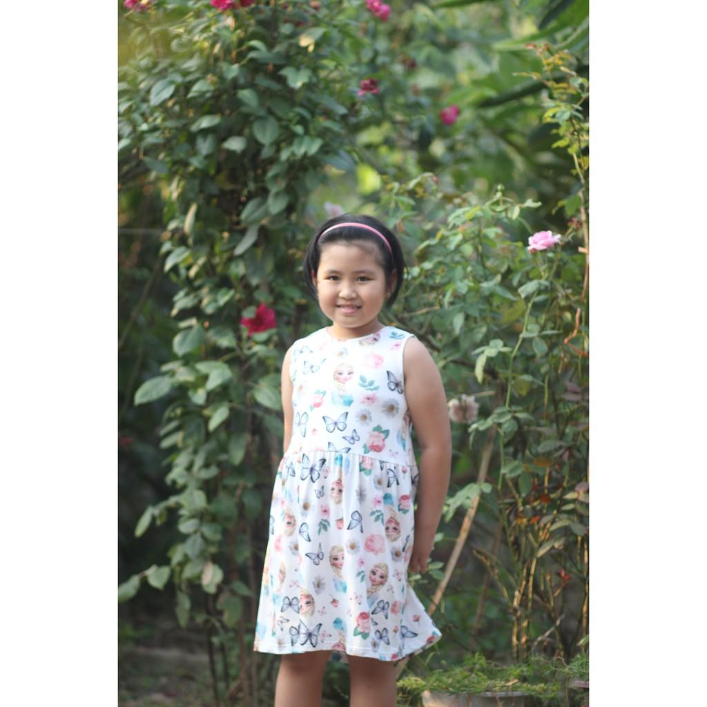Set 2 Đầm hè bé gái Elsa xanh trắng họa tiết bướm