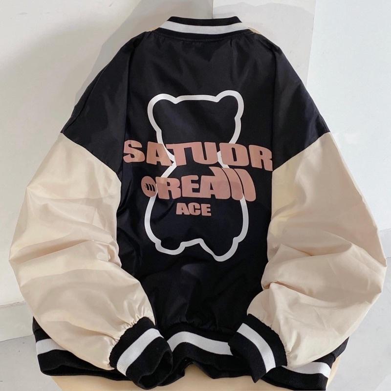 Áo Khoác Dù BOMBER GẤU màu ĐEN tay dài form rộng ULZZANG/Nam nữ Unisex Áo Bomber Jaystoree