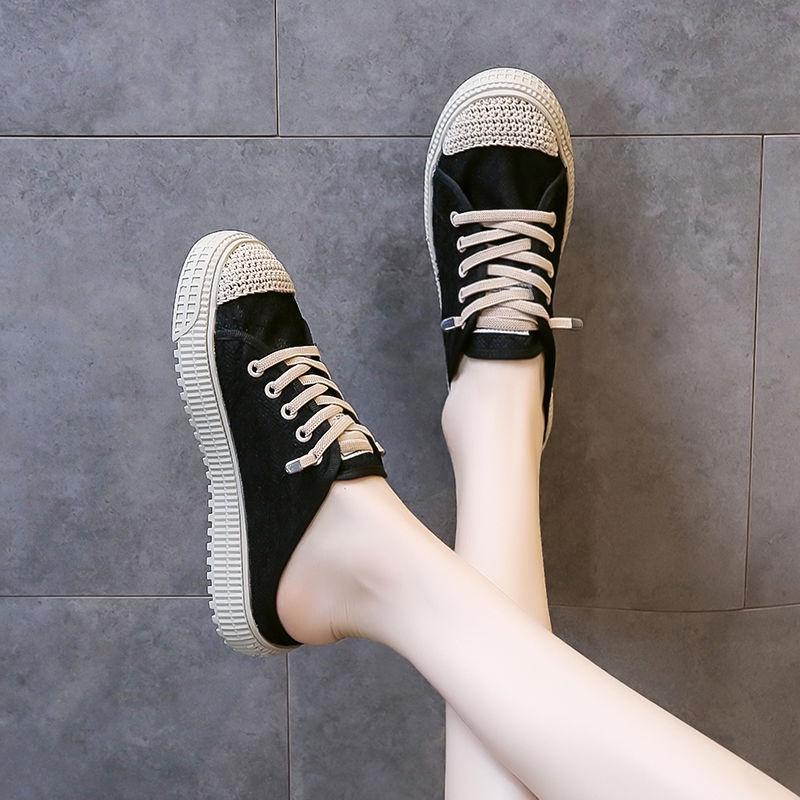 Dép Bít Mũi Phối Lưới Thời Trang Mùa Thu Cho Nữ