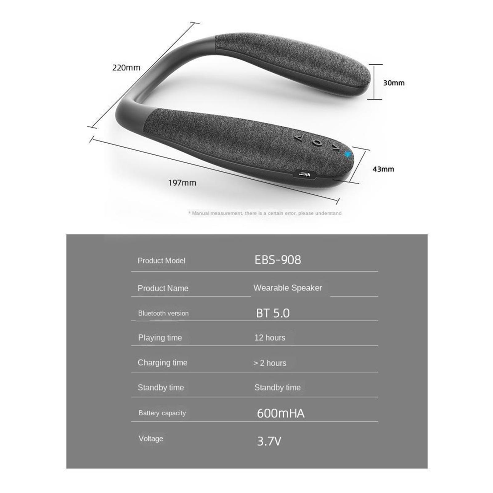 3D Stereo Sound Soft Touch Neckband Wearable Bluetooth Speakers Earphone - Black