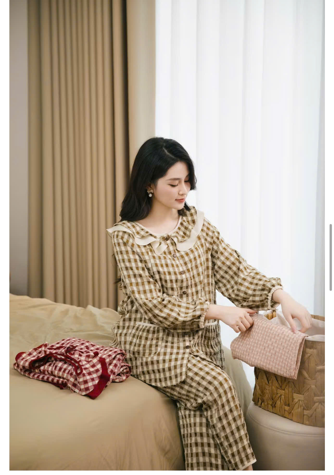 Bộ Đồ Bầu Và Sau Sinh Dài Tay Cao Cấp Azuno B68 Chất Liệu Đũi Xốp Mặc Cực Mát