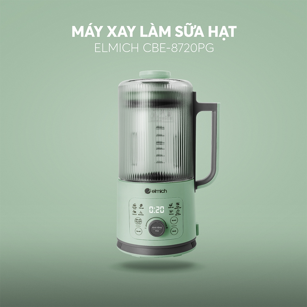 Máy làm sữa hạt Elmich CBE-8720, công suất xay 300W, công suất nấu 500W, dung tích xay nóng 600ml và xay lạnh 800ml, lưỡi dao với 10 cánh giúp xay nhuyễn, nhỏ gọn, dễ dàng lưu trữ và sử dụng - Hàng chính hãng