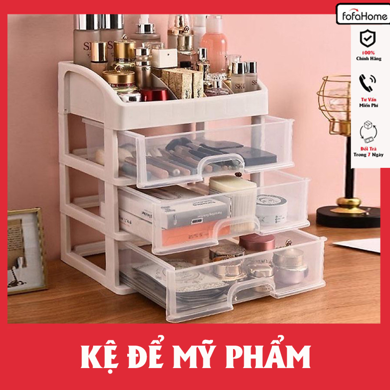 Kệ Đa Năng Kệ Mỹ Phẩm Bằng Nhựa 4 Tầng Có 3 Ngăn Kéo Trong Suốt Tiện Lợi Siêu Xinh Nâng Tầm Sắc Đẹp