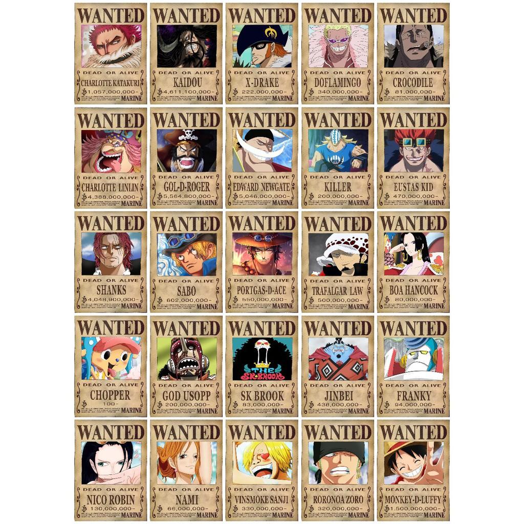 Combo 50 tấm truy nã Onepiece wanted poster loại mỏng