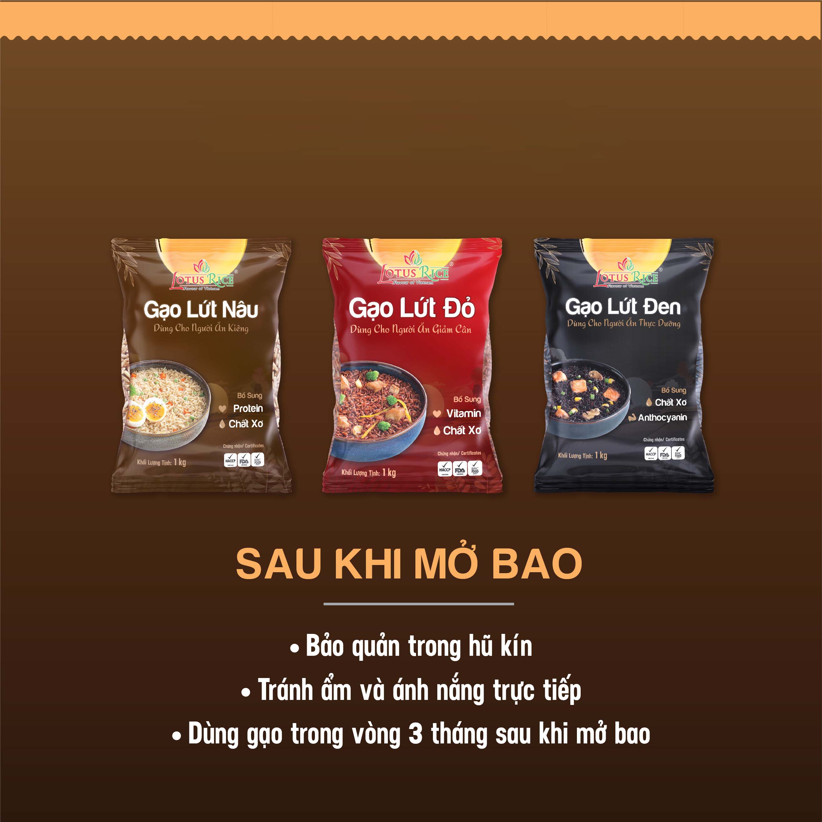 Gạo Lứt Nâu Lotus Rice 1kg - Tốt cho người ăn kiêng - Dễ ăn dễ nấu