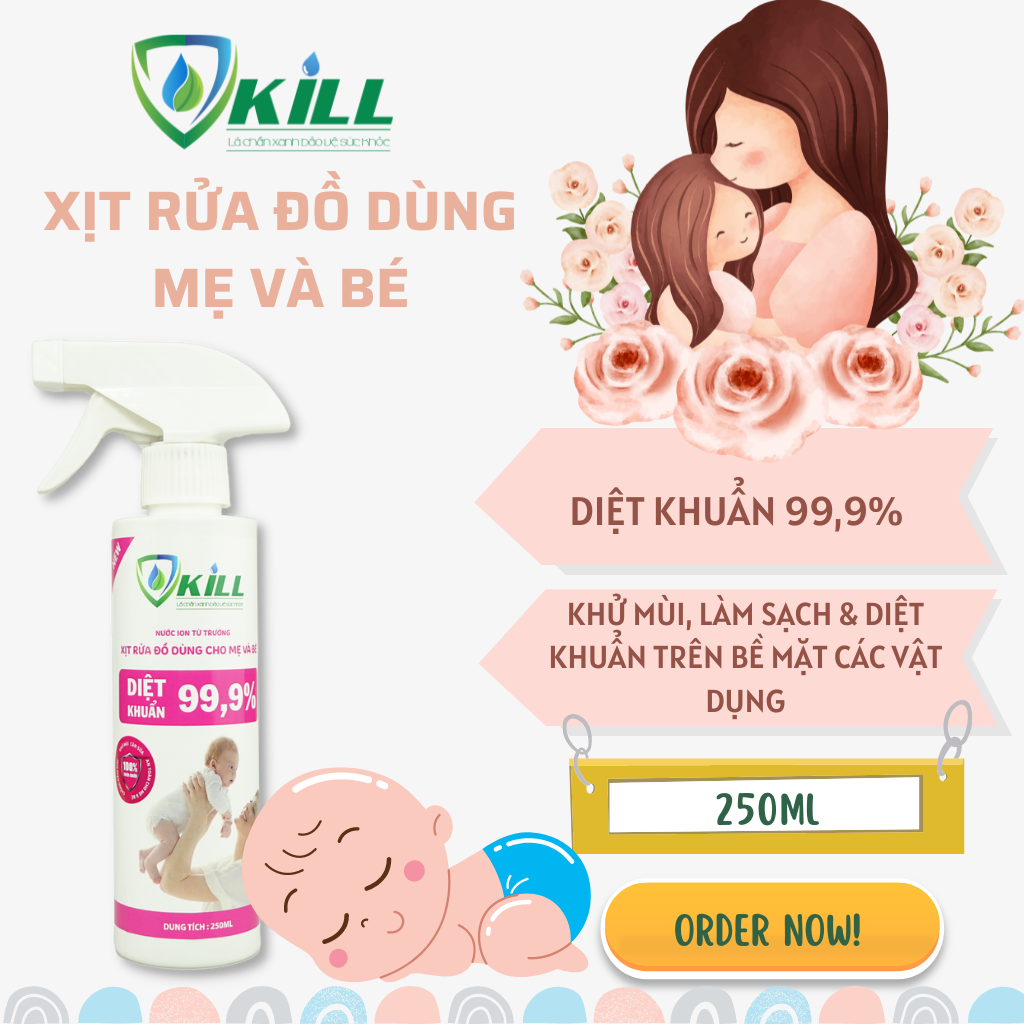 Nước rửa bình sữa Vkill 250ml sạch mảng bám nhanh diệt khuẩn và khử trùng hiệu quả với ion từ trường công nghệ Nhật Bản