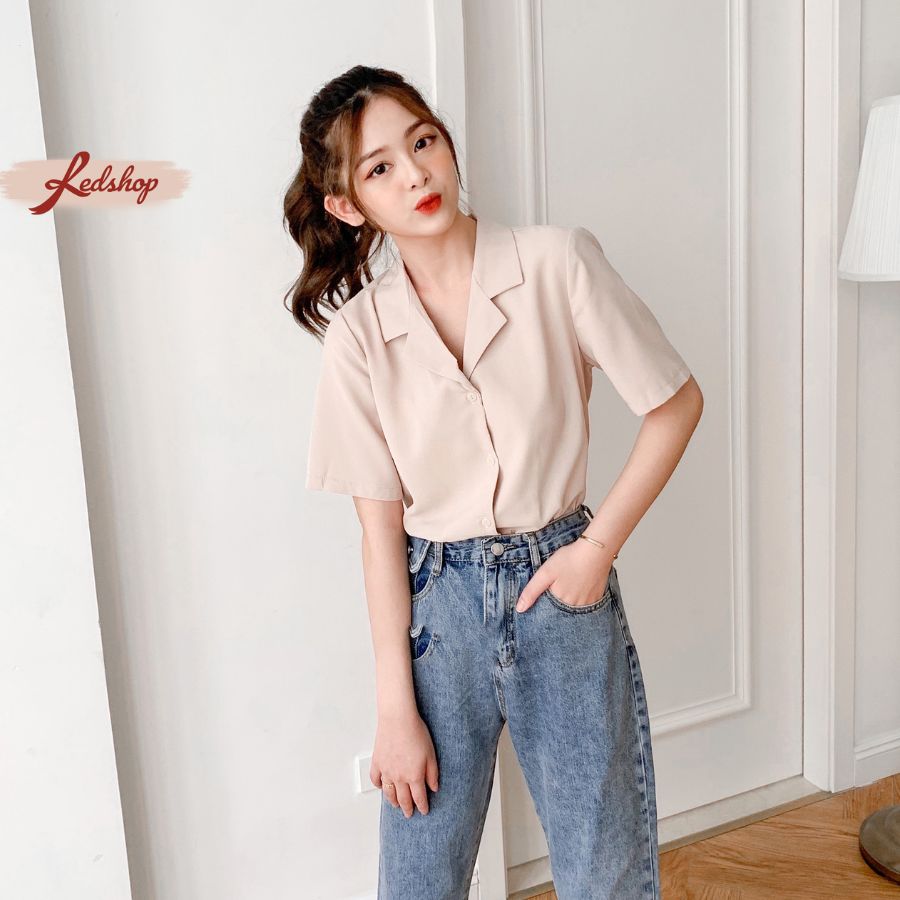 Áo sơ mi nữ basic tay lỡ cổ vest phong cách Hàn Quốc Red Shop 28724