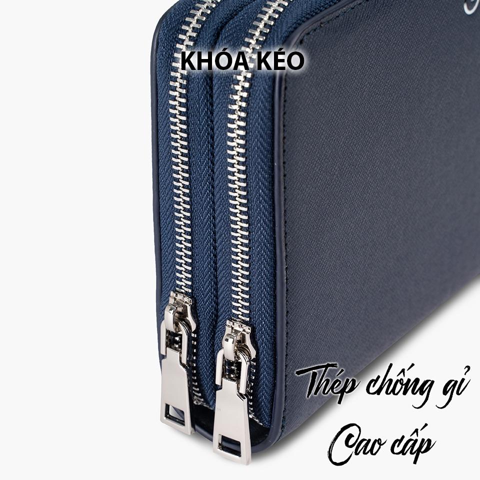 Clutch Da Công Sở Ví Cầm Tay Nam GENCE HT20 Da Bò Cao Cấp Màu Xanh Navy