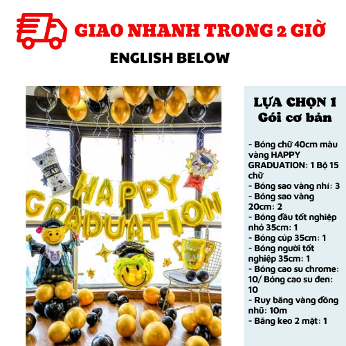 Bộ bóng trang trí lễ tốt nghiệp màu vàng - Graduation combo set ltn37