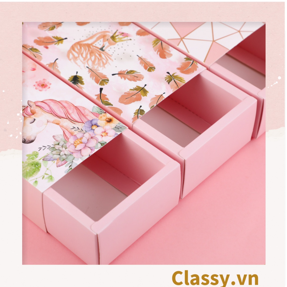 Xé Lẻ Bộ Túi giấy quai xách hoặc Hộp dùng đựng đồ quà tặng trang sức, son môi, mỹ phẩm, nước hoa. hình hồng hạc, kỳ lân