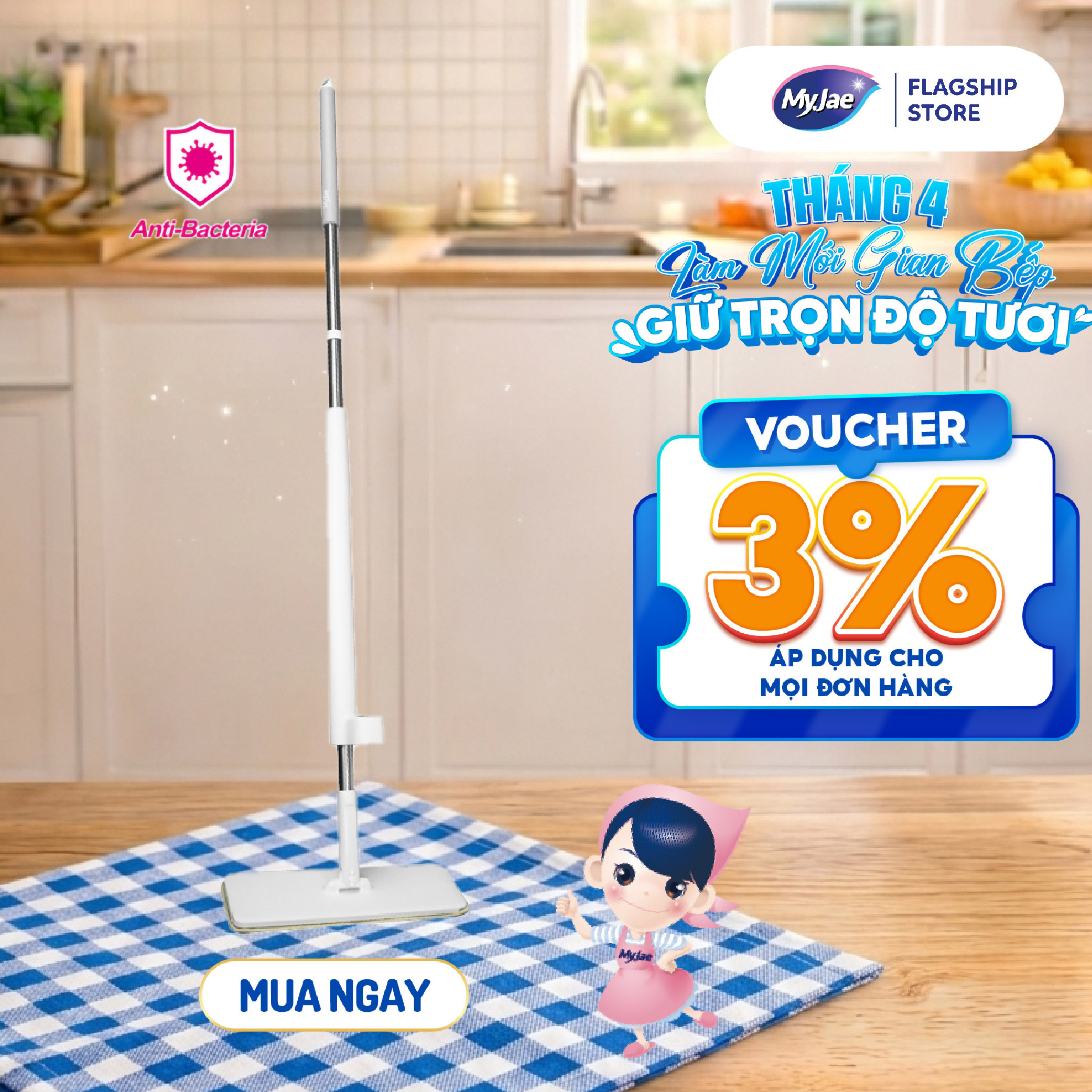 Cây lau nhà tự vắt thông minh sợi microfiber – Khang Khuân