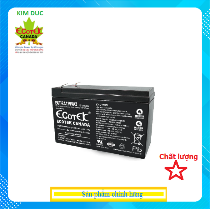 Ắc quy ECOTEK, ECT-RA129VA2,12V9AH - Dùng cho Bộ Lưu Điện - Hàng Chính Hãng