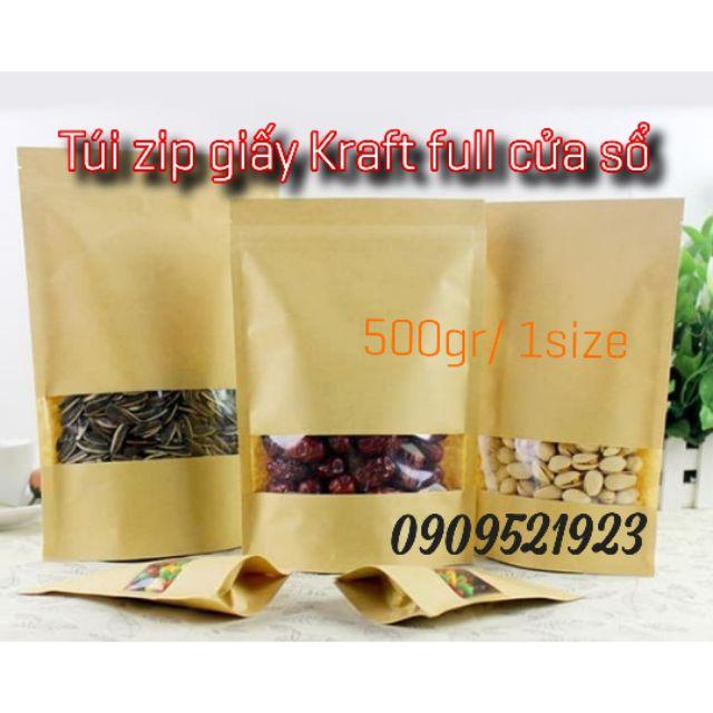 500gr túi zipper giấy kraft có cửa sổ