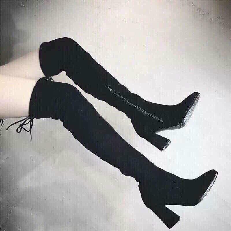 Bốt đùi nữ gót vuông khóa cạnh