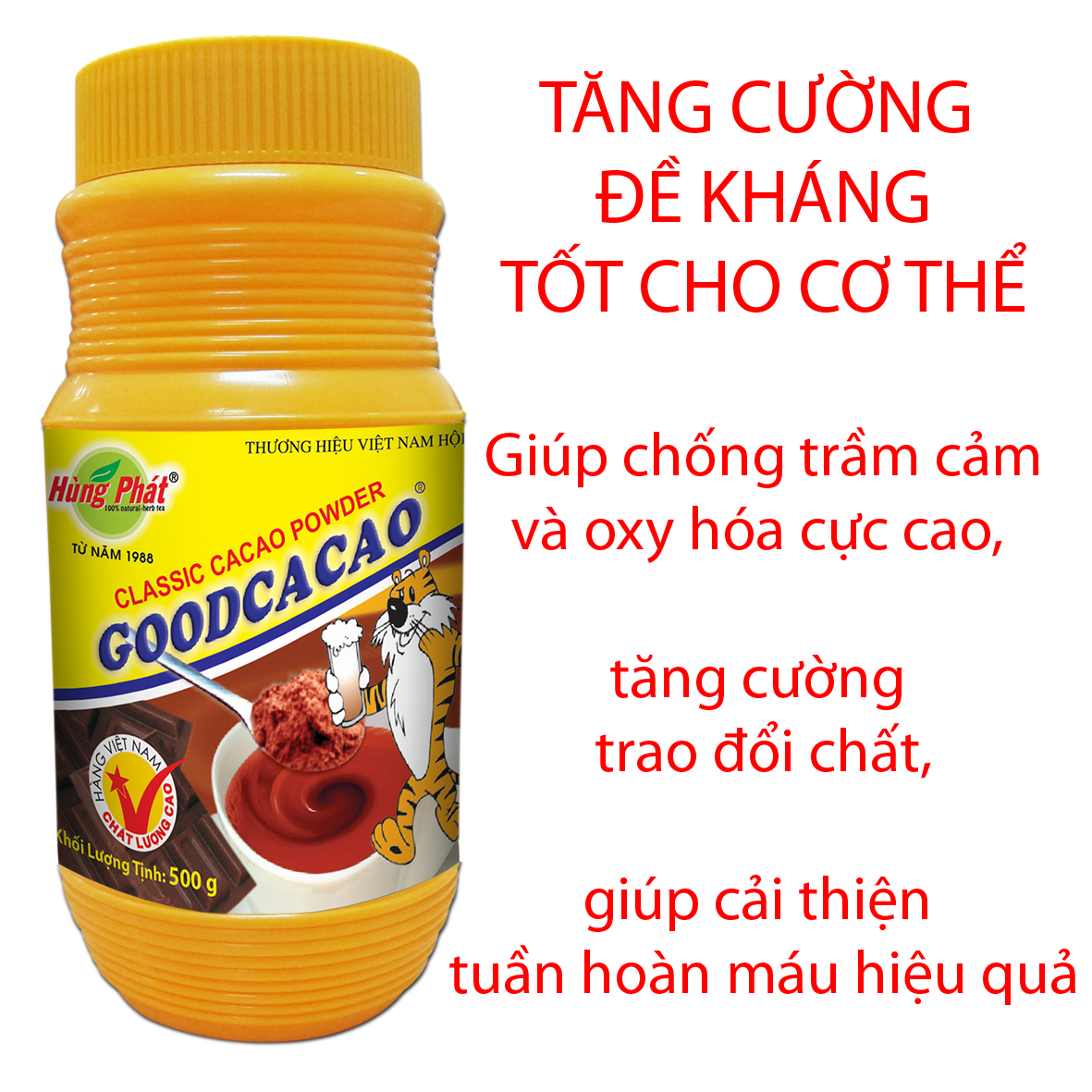 BỘT GOOD CA CAO 500g - TĂNG CƯỜNG SỨC ĐỀ KHÁNG, TỐT CHO SỨC KHỎE, CHỐNG TRẦM CẢM VÀ OXI HÓA CAO - THƯƠNG HIỆU TRÀ HÙNG PHÁT