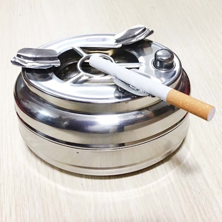 Gạt tàn thuoc Inox có nút bấm đóng mở ngăn đựng tiện dụng dễ vệ sinh