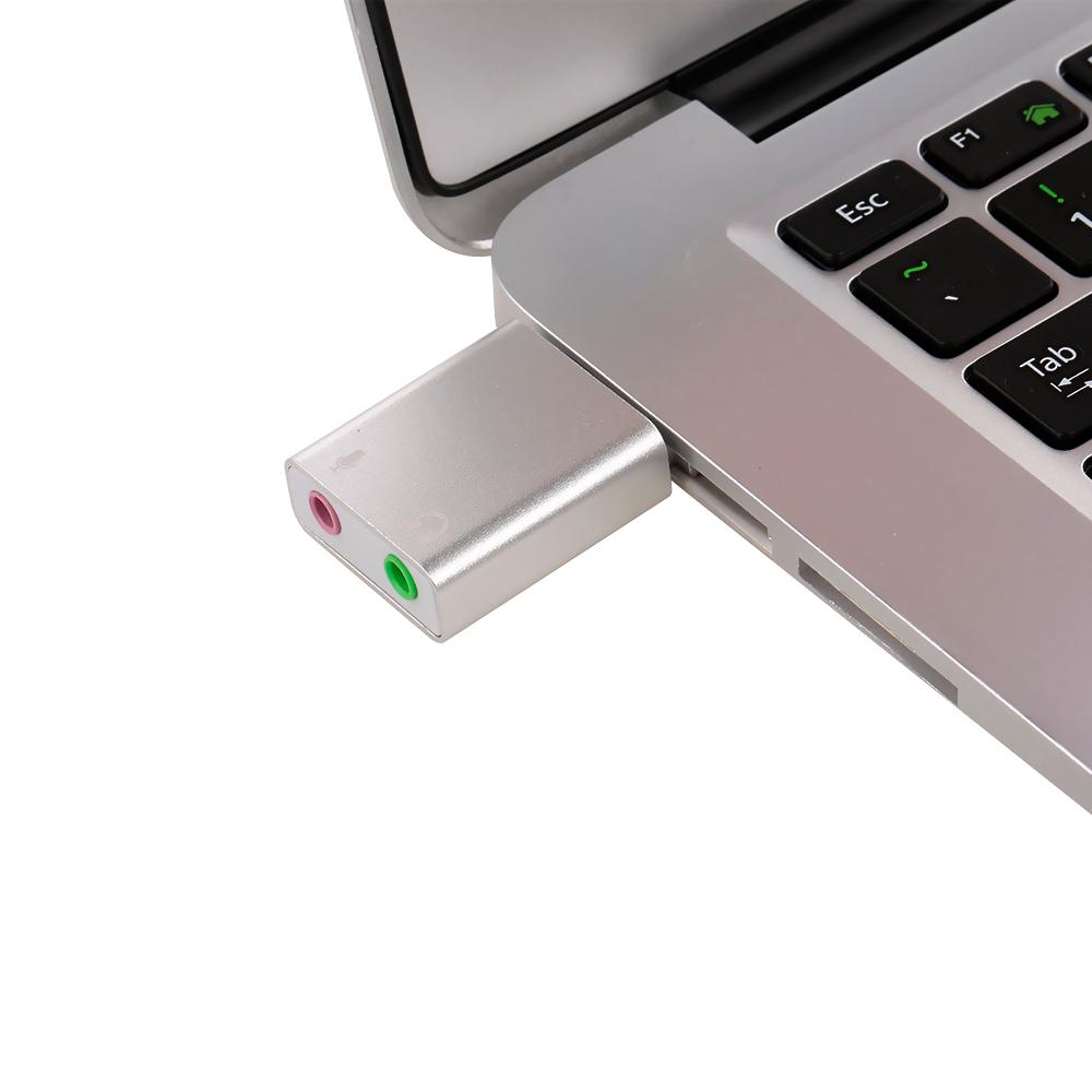 Bộ chuyển đổi âm thanh nổi Hợp kim nhôm cổng USB, micrô 7.1 với giắc cắm 3,5 mm