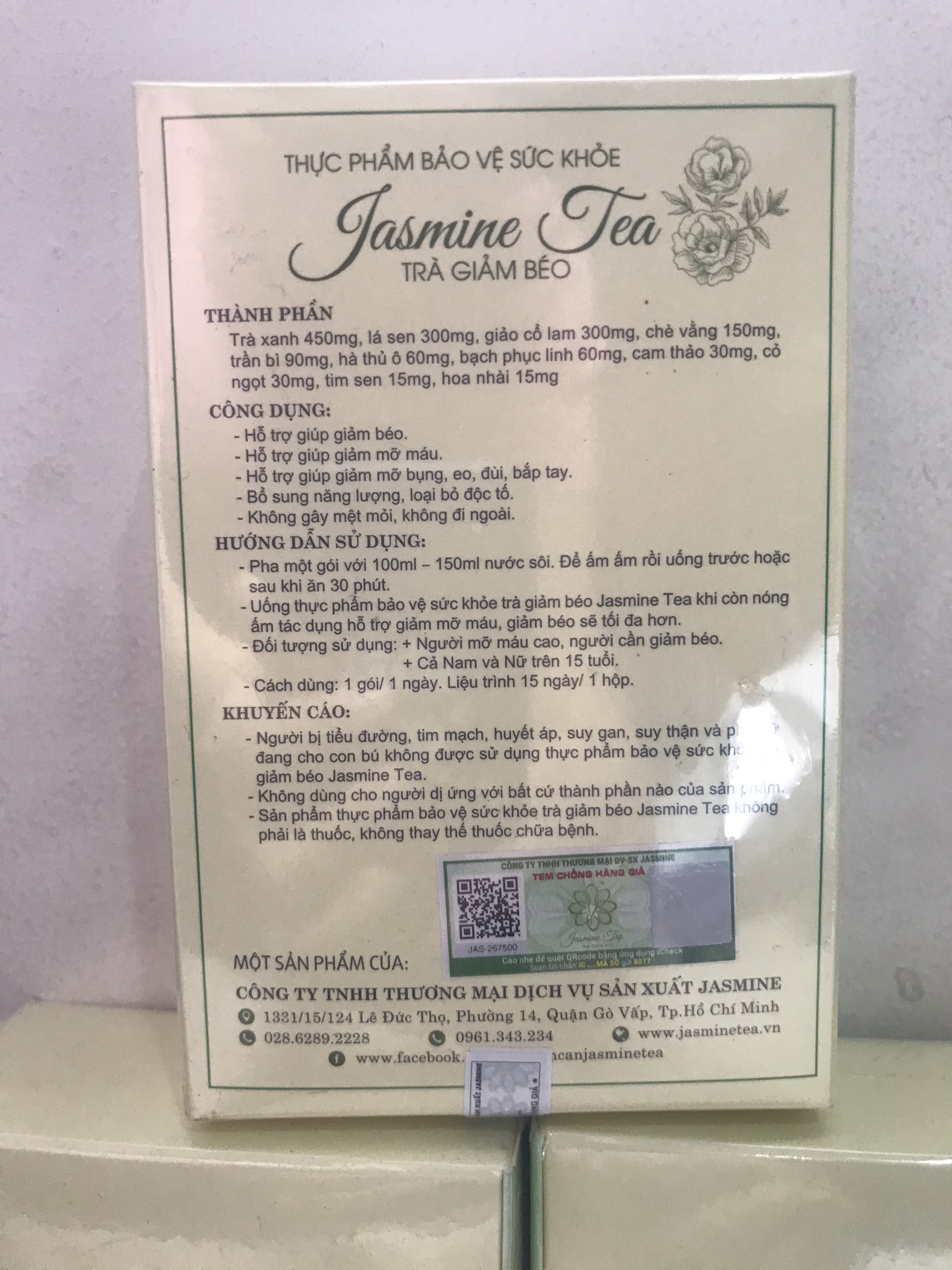 Trà Hỗ Giảm Béo Jasmine Tea (Hộp 15 gói), Tặng kèm thước dây đo vòng eo