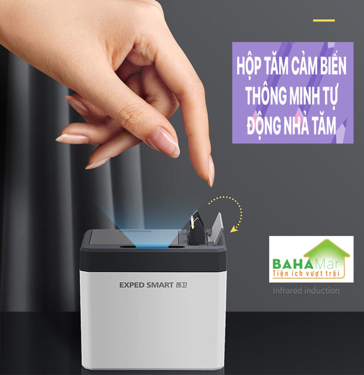 HỘP TĂM CẢM BIẾN THÔNG MINH TỰ ĐỘNG NHẢ TĂM BAHAMAR cảm ứng hồng ngoại sẽ tự mở khi có chuyển động để tăm có thể kéo ra trong vòng 1.5 giây