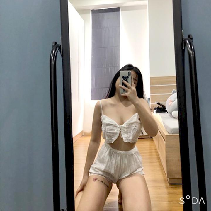 Bộ đồ ngủ sexy quần đùi áo croptop hai dây gợi cảm