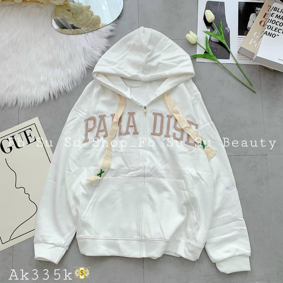 Áo Khoác Nỉ Chữ PARADISE Nón Mũ 2 Lớp - Hoodie Kiểu Có Khóa Kéo Unisex Hàn Quốc Nam Nữ Thu Đông HOT-TREND ĐẸP Chống Nắng