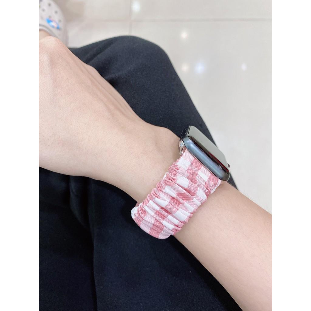 Dây đồng hồ apple watch co giãn, bằng vải scrunchies dễ thay thế thời trang Gingham