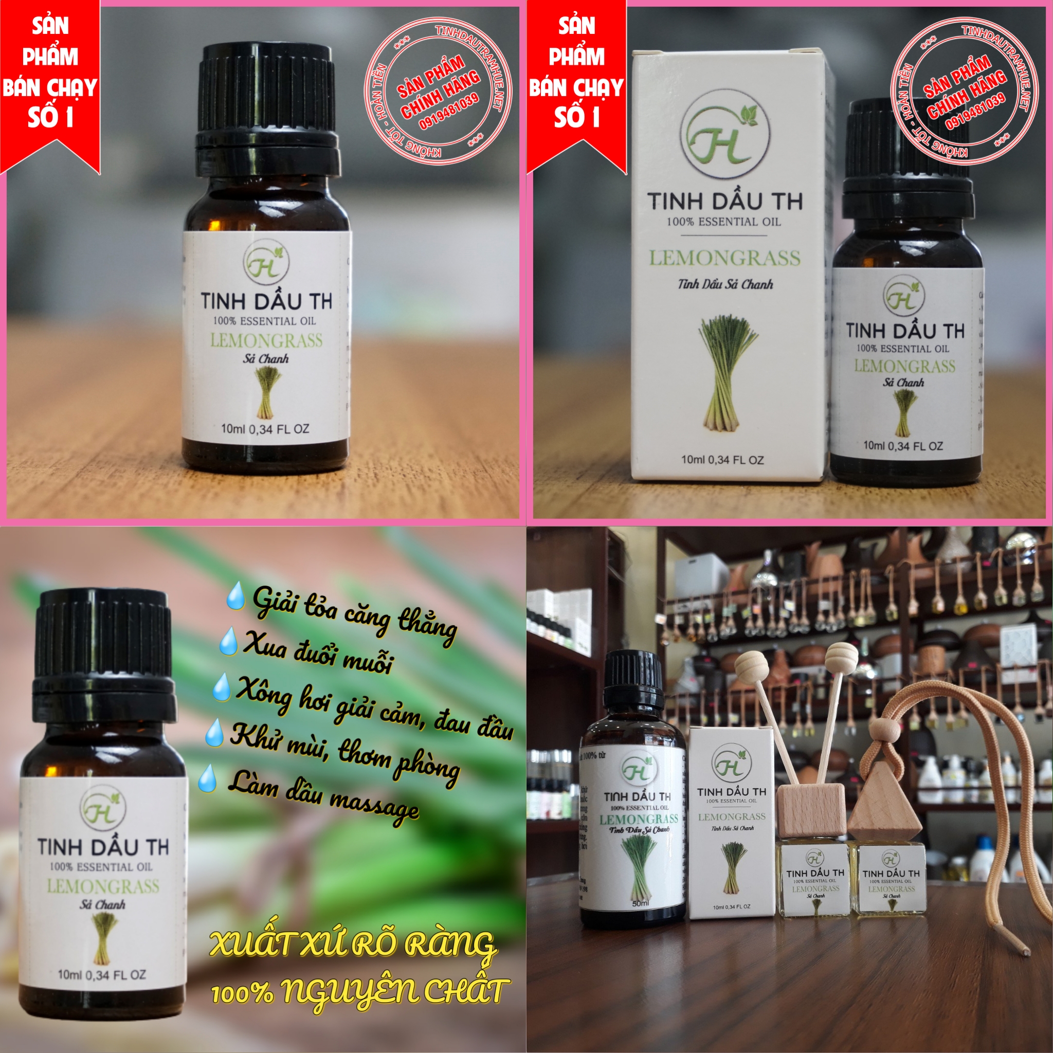 Tinh Dầu Sả Chanh TH 100% Thiên Nhiên, An Toàn Cho Trẻ, Xông Phòng, Khử Mùi, Kháng Khuẩn, Đuổi Muỗi, Giải Cảm