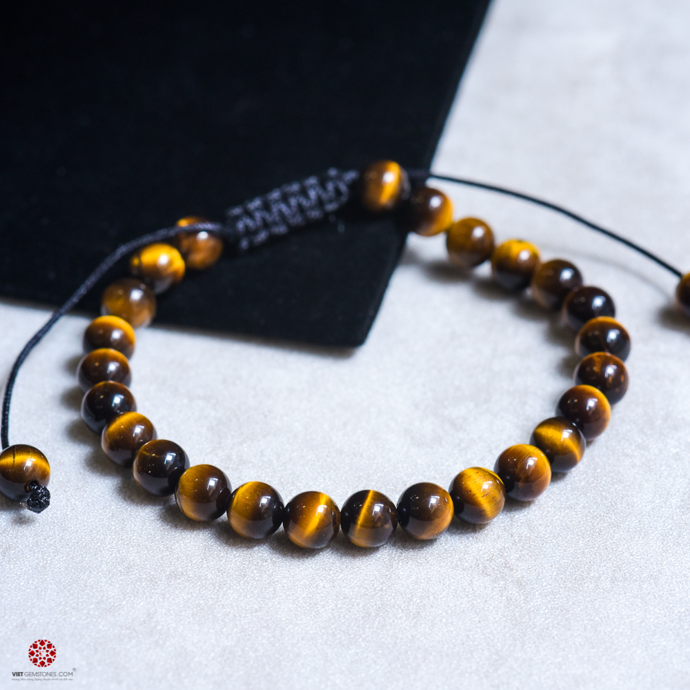 Vòng tay phong thủy đá Mắt Hổ Vàng 6mm kiểu thắt mala hợp thời trang | Hỗ trợ tốt cho Thổ, Kim | Đem lại bình an, may mắn | VietGemstones