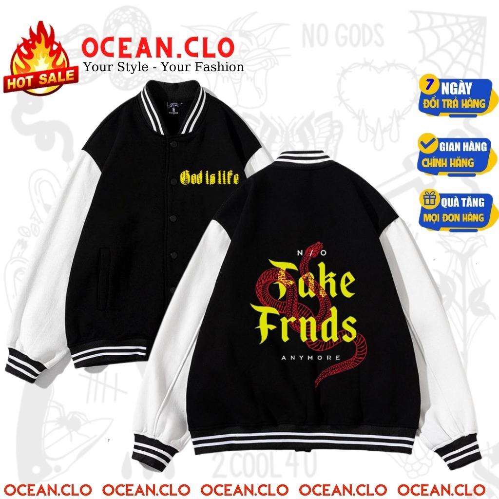 Áo Varsity Jacket SNAKE Ulzzang 3 Màu - Áo khoác Cardigan Bomber 3 màu Unisex phối bo siêu hot - OCEAN.CLO