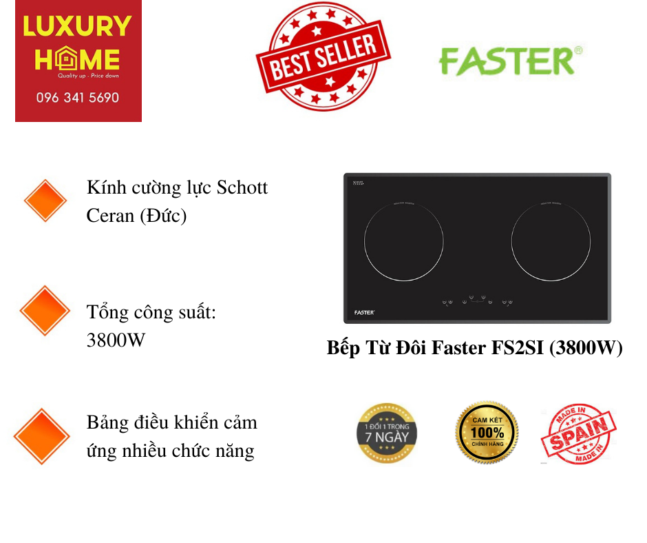 Bếp Từ Đôi Faster FS2SI (3800W) - Hàng Chính Hãng