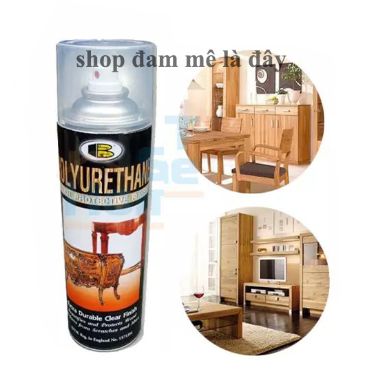 Sơn xịt Sơn xịt bóng gỗ PU - làm mới bàn, ghế tử gỗ  Polyurethane Bosny dung tích 600ml- Thái Lan