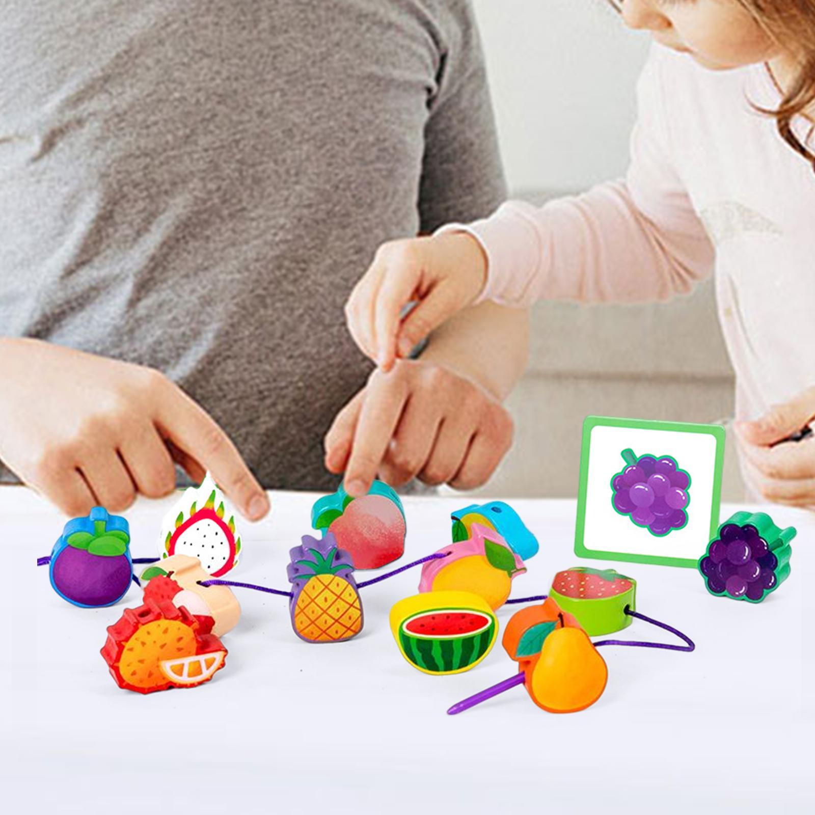 Wooden Threading Beads Toy Sorting Blocks Matching Game for Nursery Travel