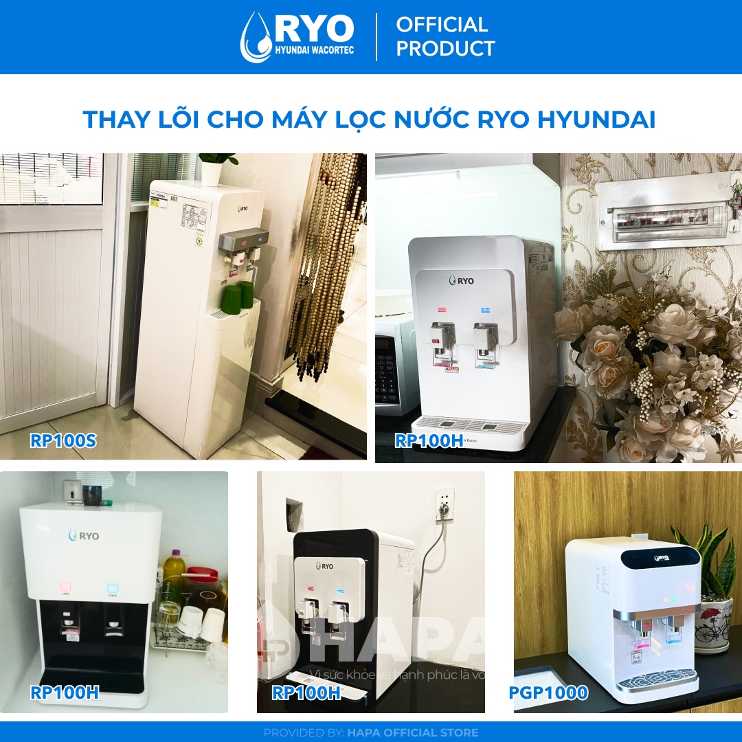Bộ 4 Lõi Lọc Nước RYO HYUNDAI RP100H, Sediment, Pre-Carbon, UF Membrane Filter, Post Carbon. Nhập Khẩu Hàn Quốc - Hàng Chính Hãng.