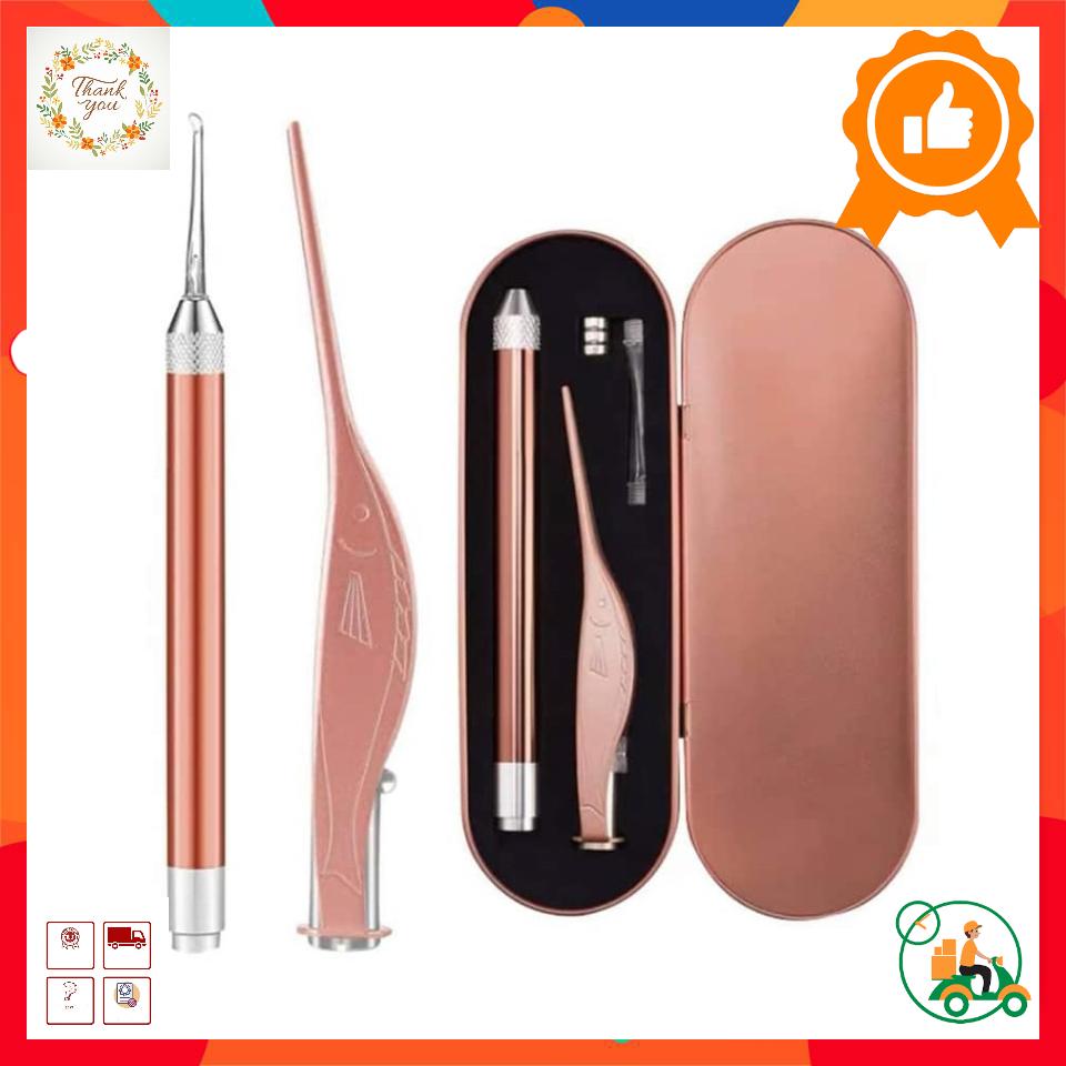 Bộ Lấy Ráy Tai Có Đèn LED INOX Cao Cấp - Lấy Ráy Tai Trẻ Em An Toàn, Tiện Lợi, Vệ Sinh ,Tặng Kèm + 2 Pin AAA + 3 Pin Cúc Áo  - Hàng Chất Lượng