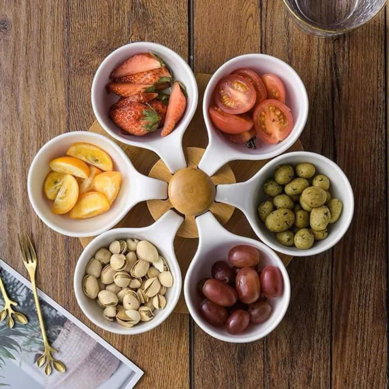 Set hũ JIALICMJ chia đĩa đựng trái cây , gia vị trà chiều snack đĩa Bắc Âu có chân đế Hàng chính hãng