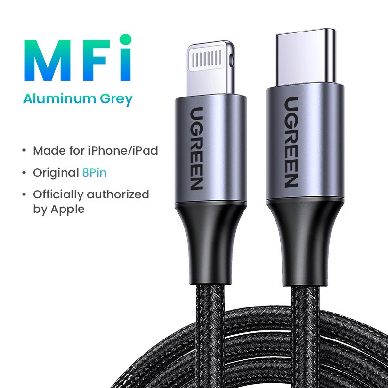Cáp sạc, dữ liệu USB Type-C sang IP dài 2M chuẩn MFI, sạc nhanh 3A Ugreen 60761 hàng chính hãng