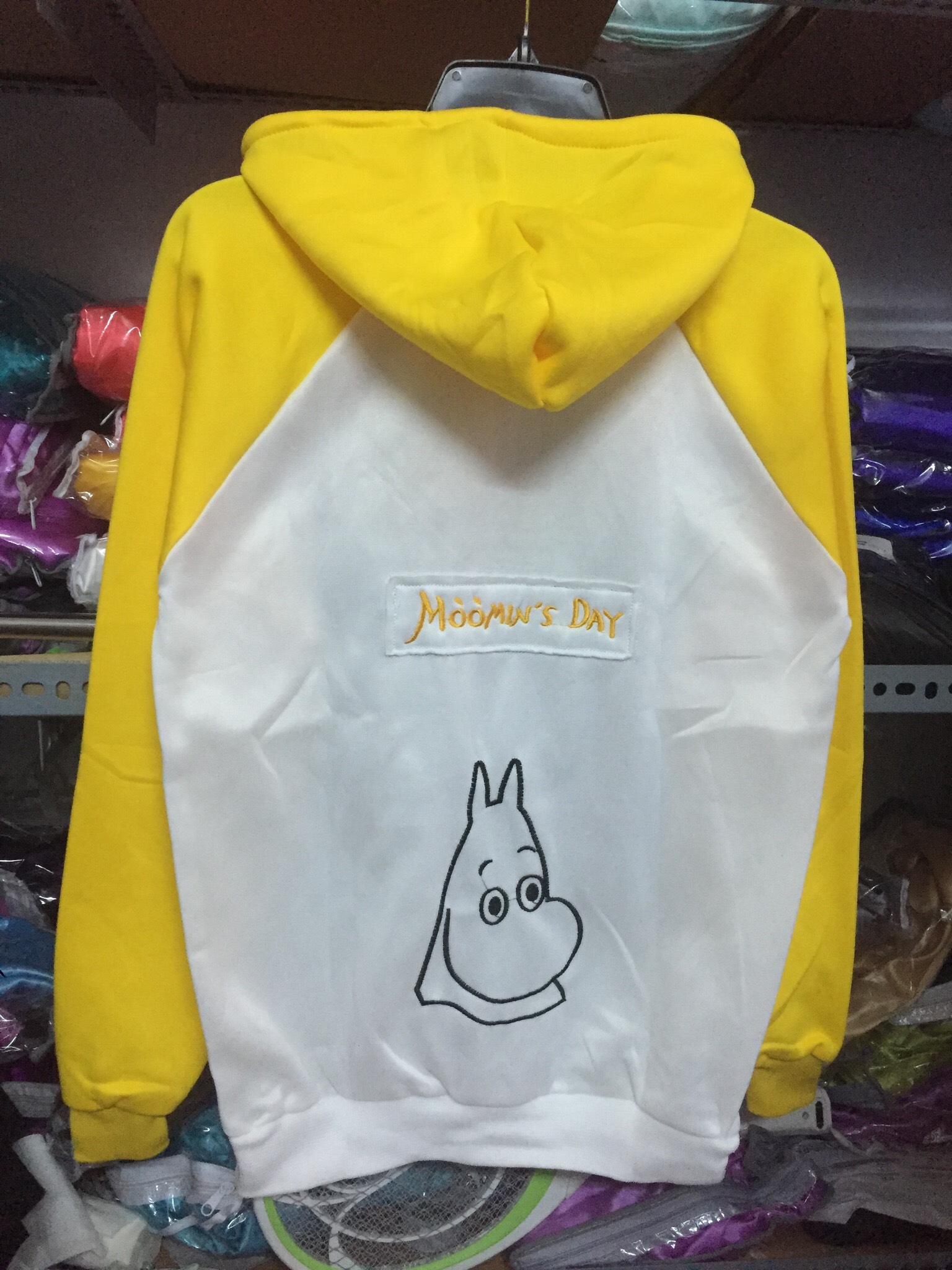 Áo hoodie nữ phối tay chất nỉ bông mỏng thêu chữ MOOMIN'S DAY. Ảnh thật treo sào