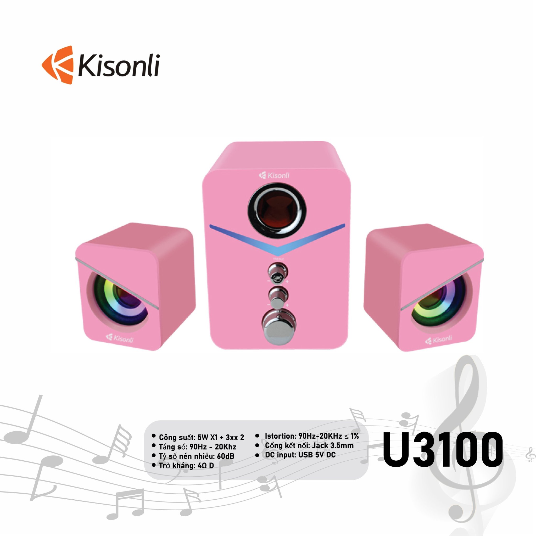 Loa 2.1 Kisonli U-3100 Pink LED - HÀNG CHÍNH HÃNG