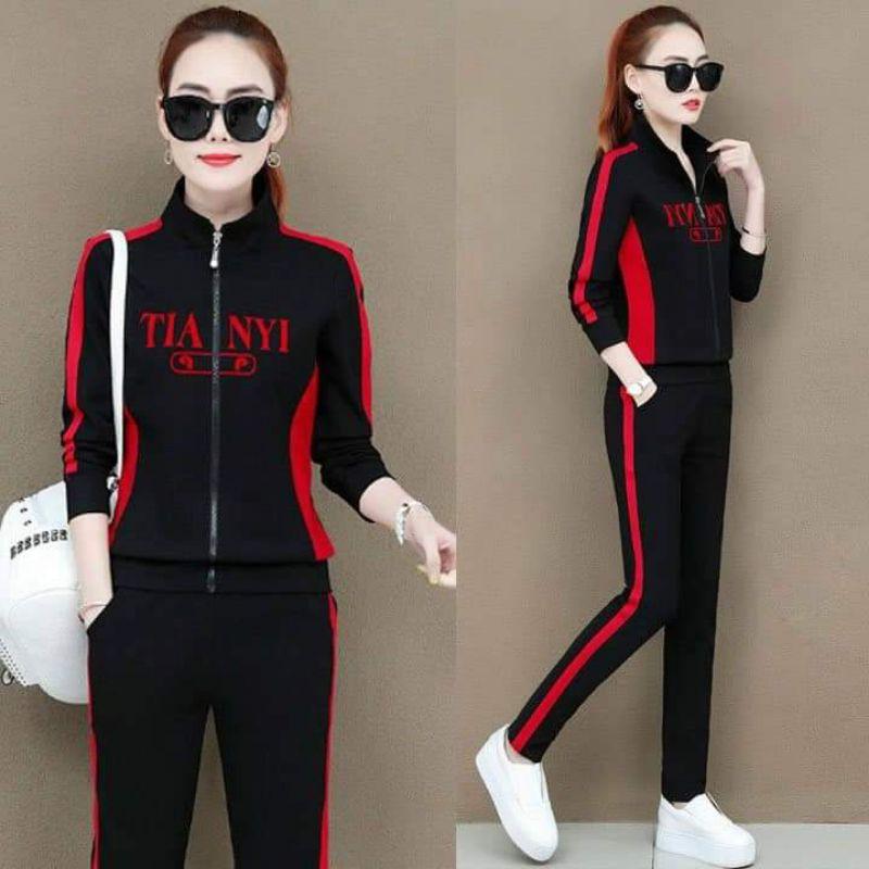 Bộ đồ thể thao áo khoác thêu chữ
