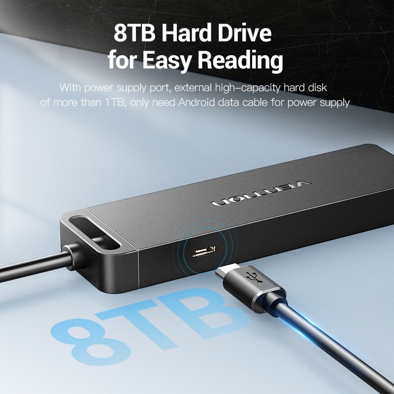 Bộ chia 4 Port HUB USB 3.0 hỗ trợ nguồn Vention CHLBD dài 50cm-Hàng Chính Hãng