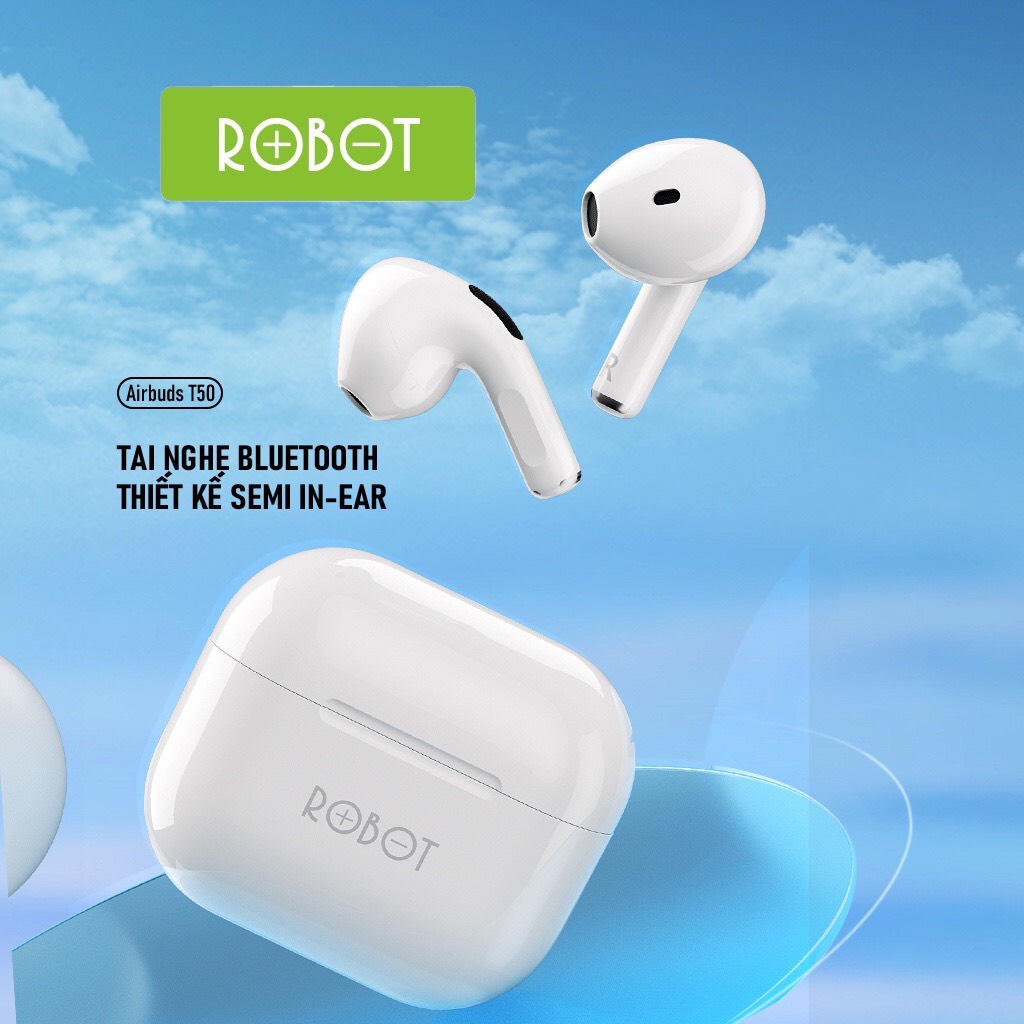 Tai Nghe Bluetooth True Wireless ROBOT T50 In Ear - Chống Nước IPX4, Thời Gian Sử Dụng Lên Đến 35h - Hàng Chính Hãng