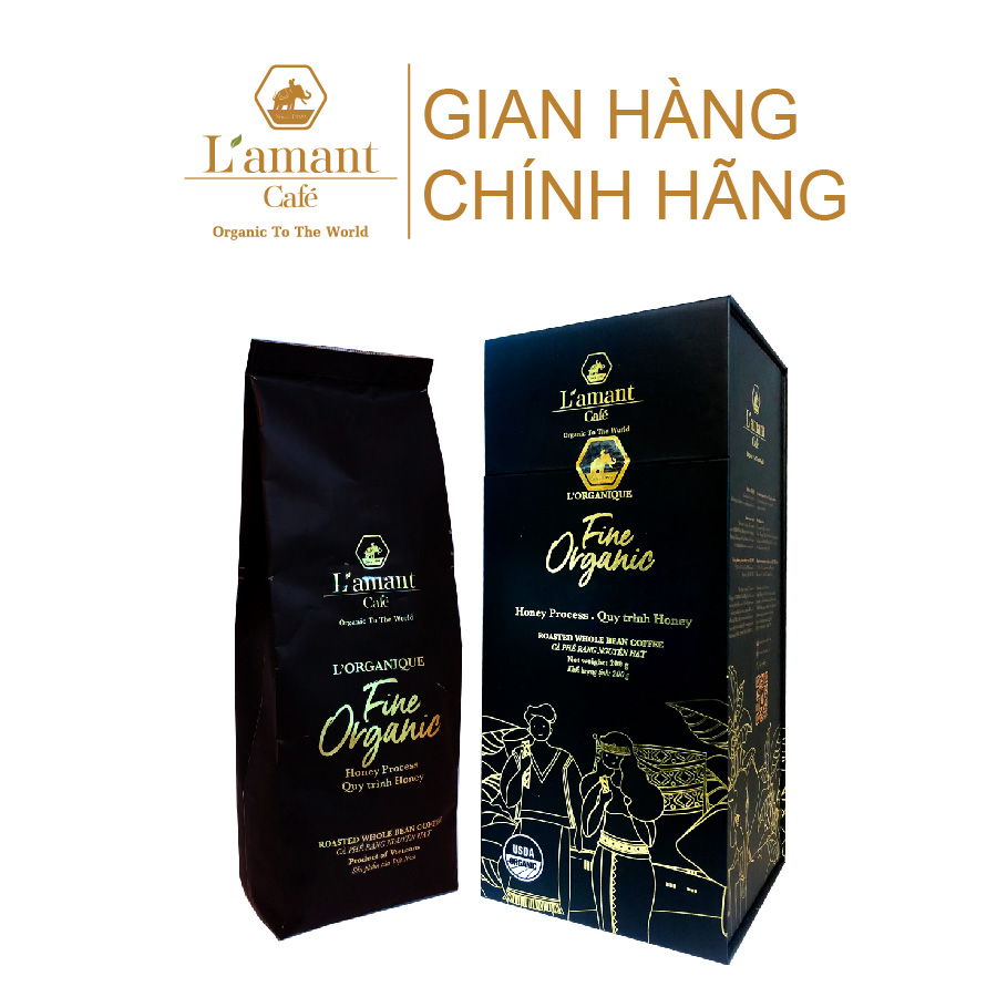 Cà phê nguyên chất hạt hữu cơ L'amant Fine Organic 100% Robusta chuẩn USDA 100gr