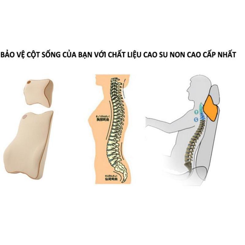 Bộ gối tựa đầu và lưng ô tô cao su non cao cấp (kem) 206672-2