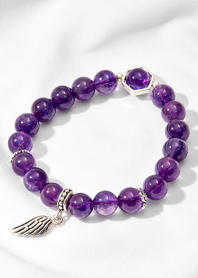 Vòng tay đá thạch anh tím phối cánh bạc Ngọc Quý Gemstones