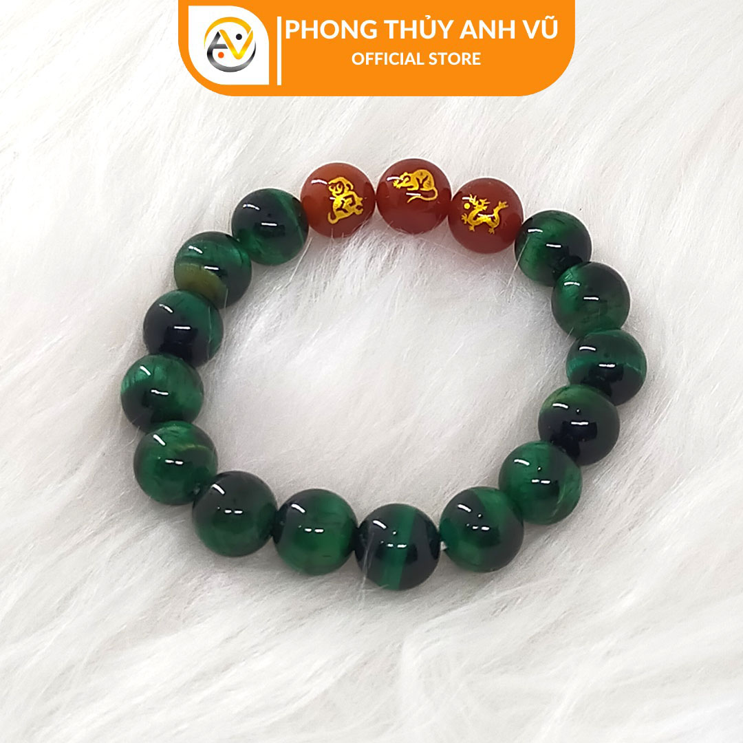 Vòng tay phong thủy cho nam tam hợp thân tý thìn đã khai quang - chất liệu đá mắt hổ xanh lục - size 8 10 12ly - may mắn tài lộc - Vòng Tam Hợp Anh Vũ