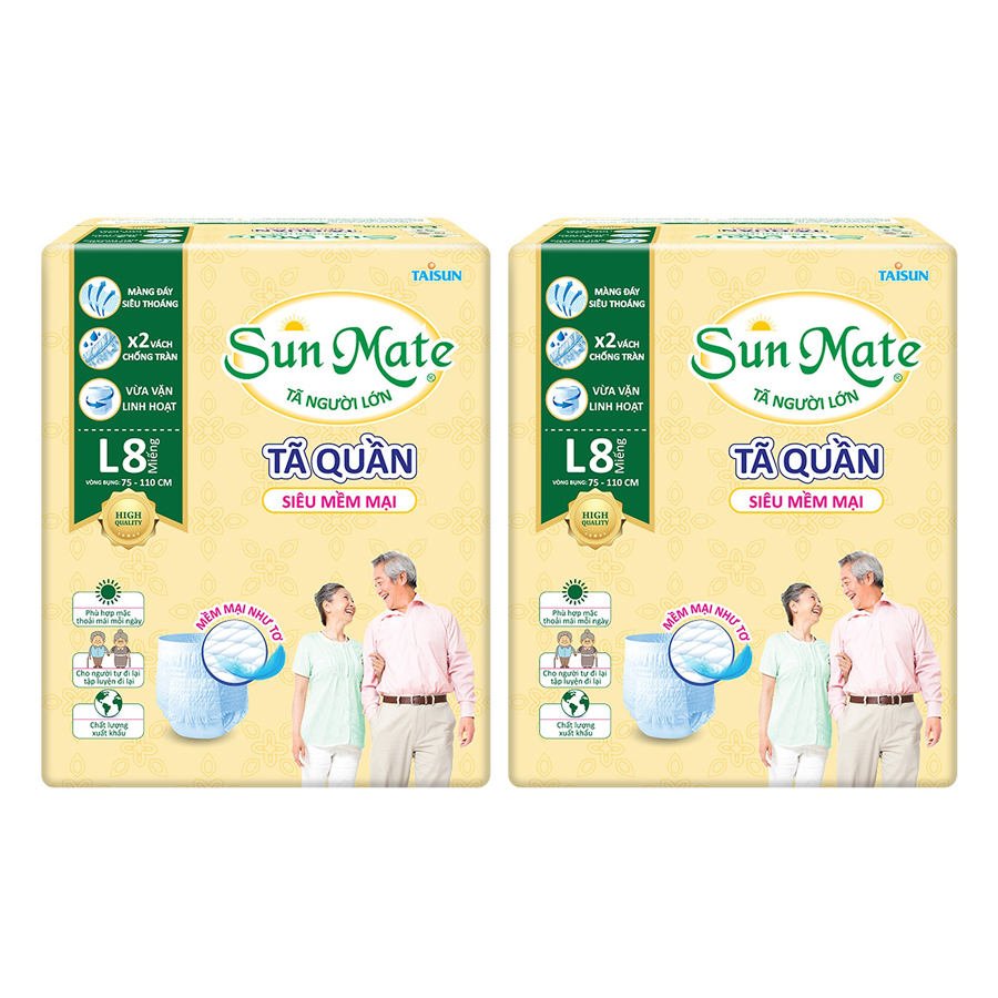 Combo 2 Tã Quần Người Lớn Sunmate Mềm Mại L8 (8 Miếng)