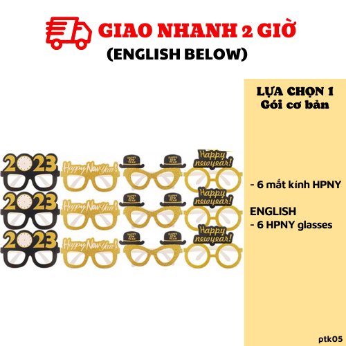 Bộ phụ kiện mắt kính mừng tiệc năm mới Happy New Year ptk05